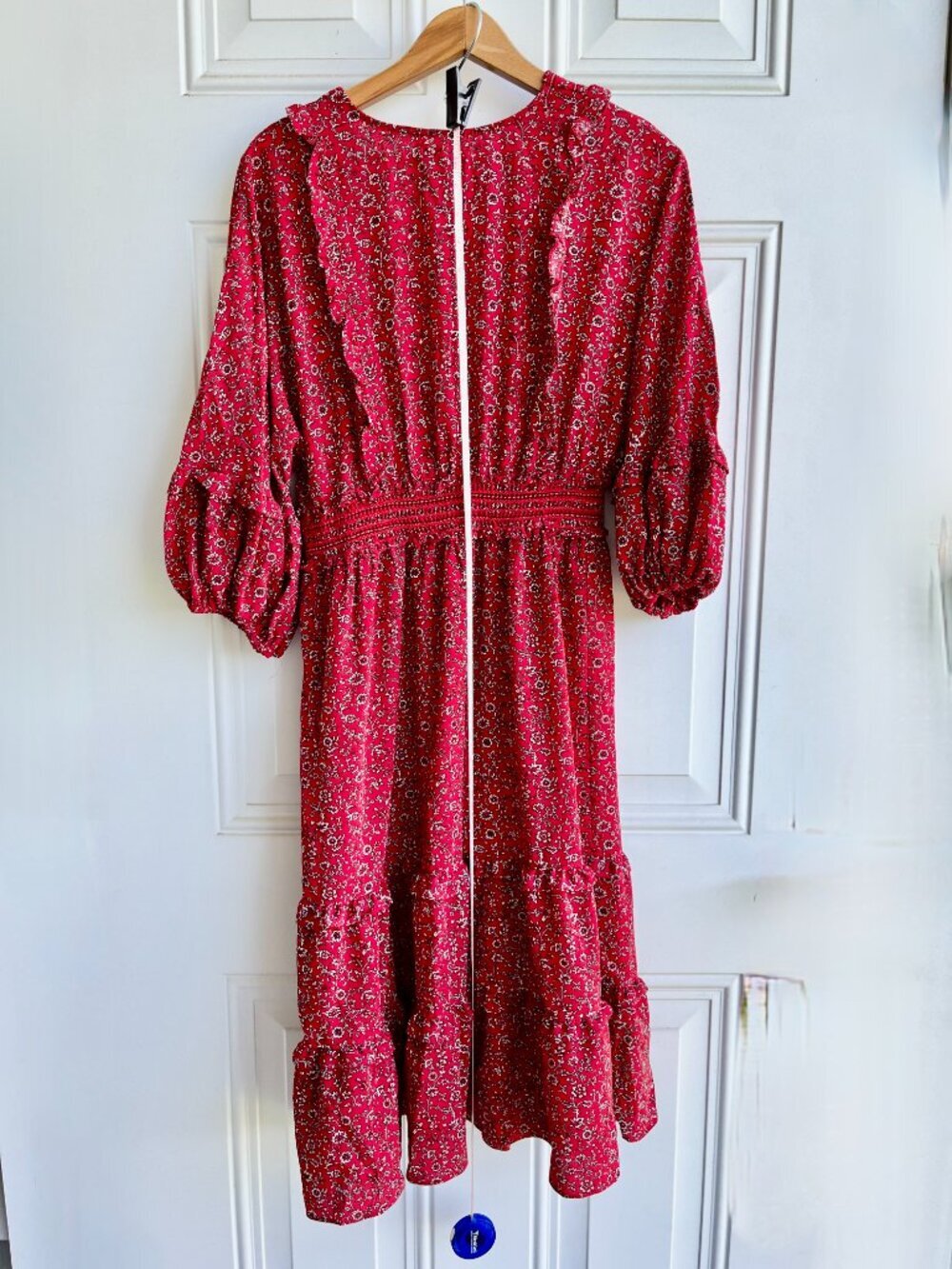 NWT Max Studio Red Floral Smocked Midi Dress Cottagecore Boho Comfy Flowy XL - Picture 9 of 11